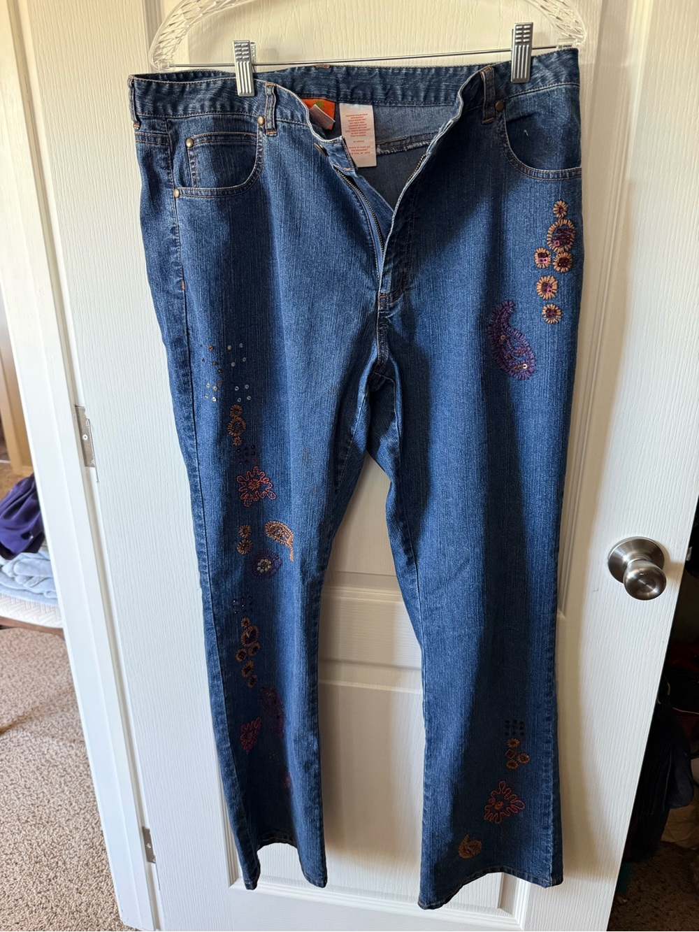 hearts of palm Blue Embroidered Flare Jeans